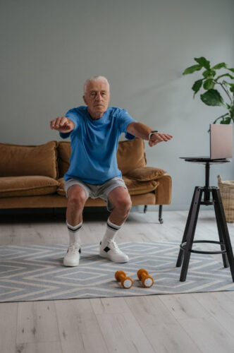 Older man exercising and balancing