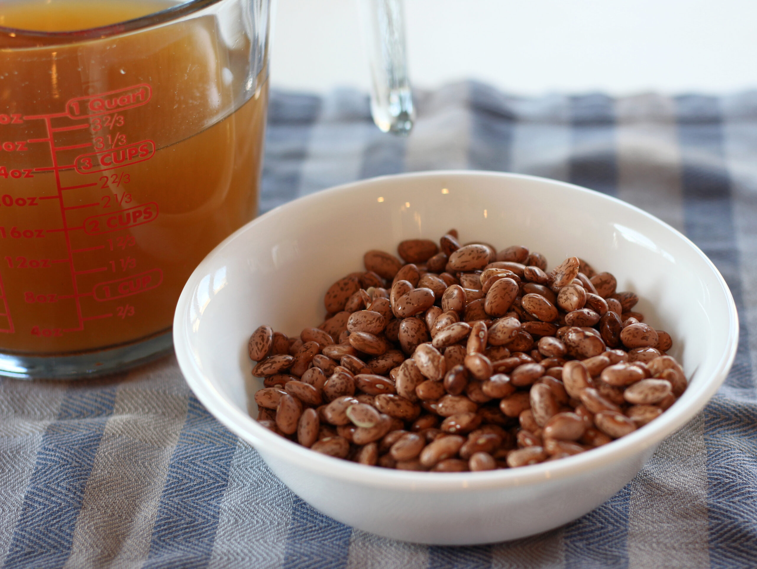 Dry pinto beans and vegetable broth