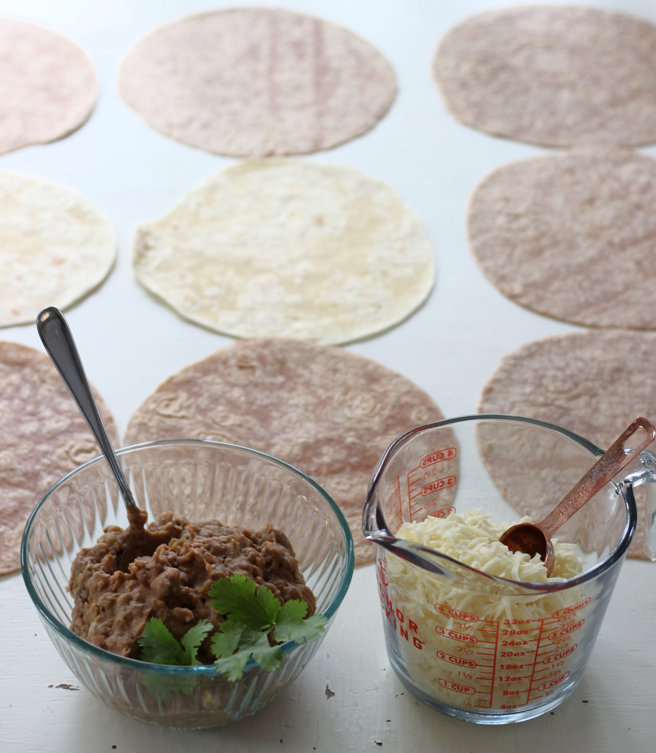 components to assemble bean burritos