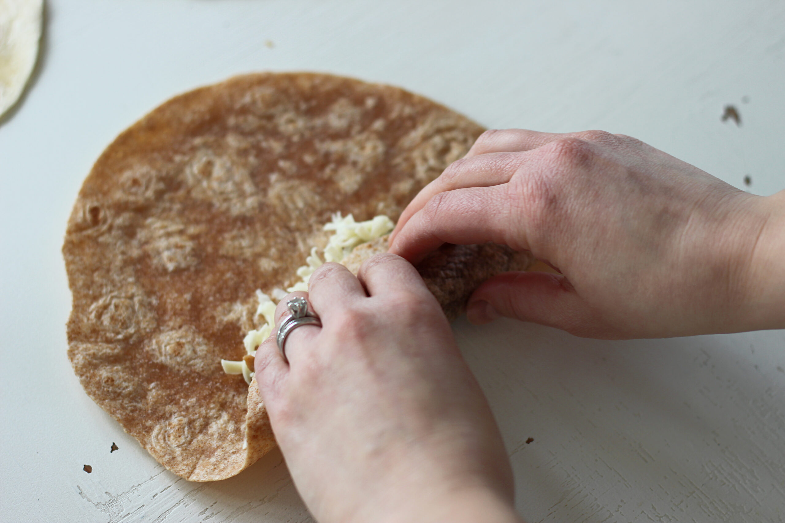 Step 1 to roll up burrito