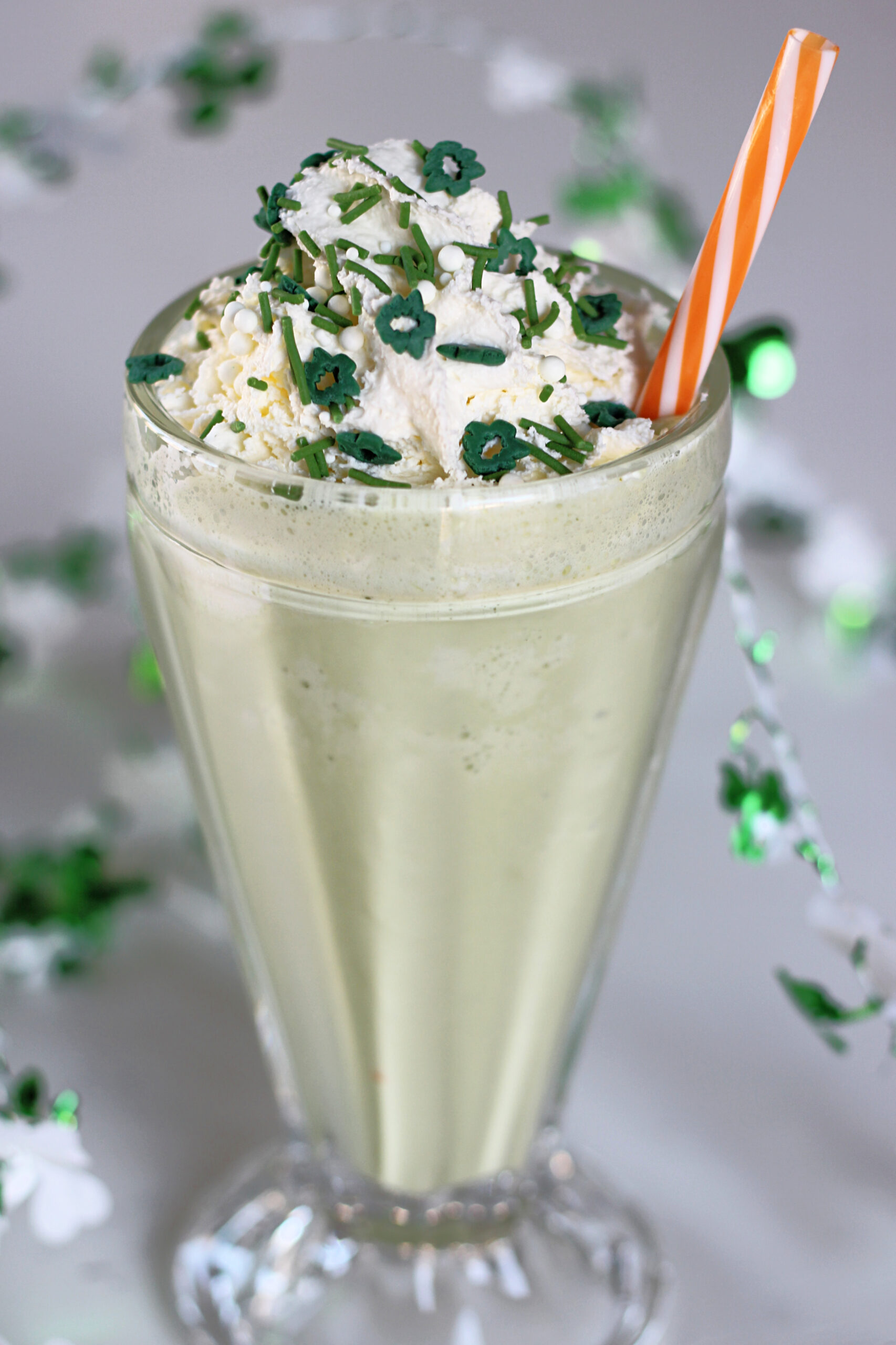 Healthier shamrock milkshake in a glass