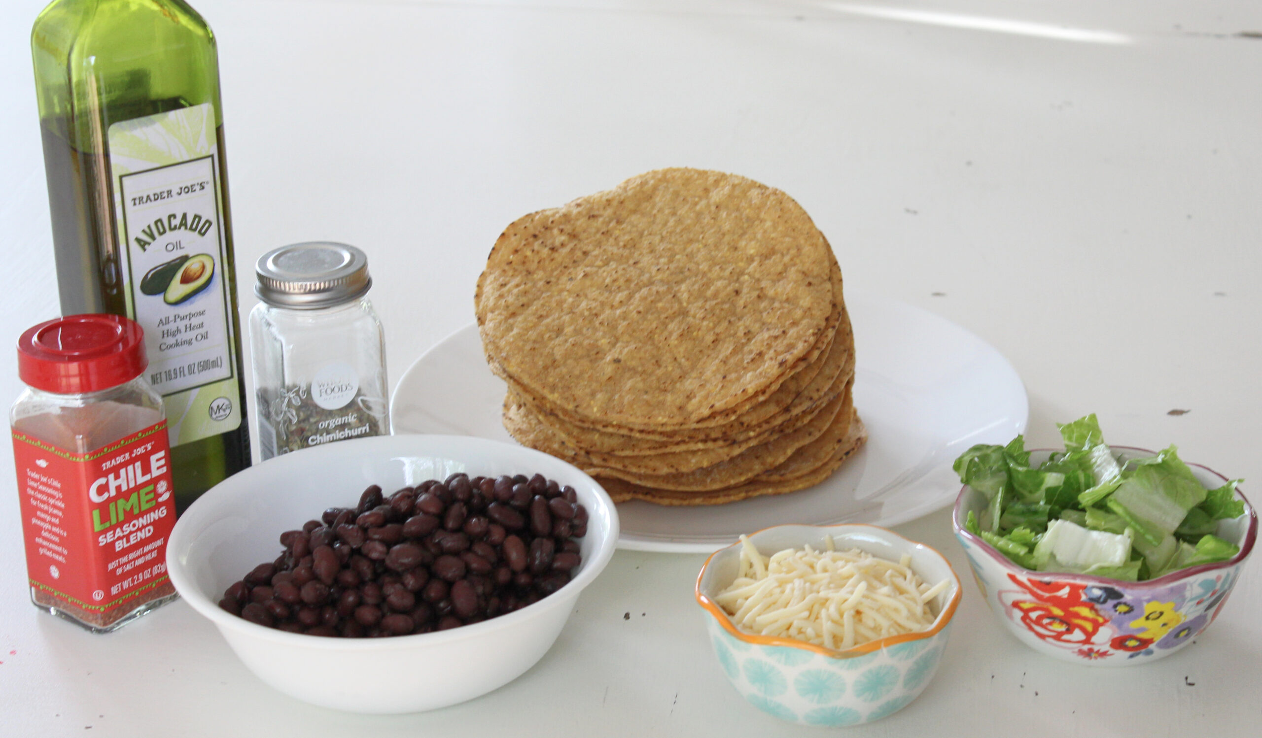 Ingredients needed to make black bean tostadas