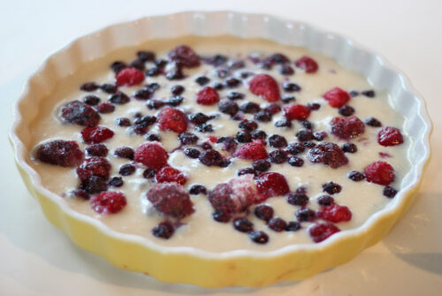 Mixed berry cobbler before baking
