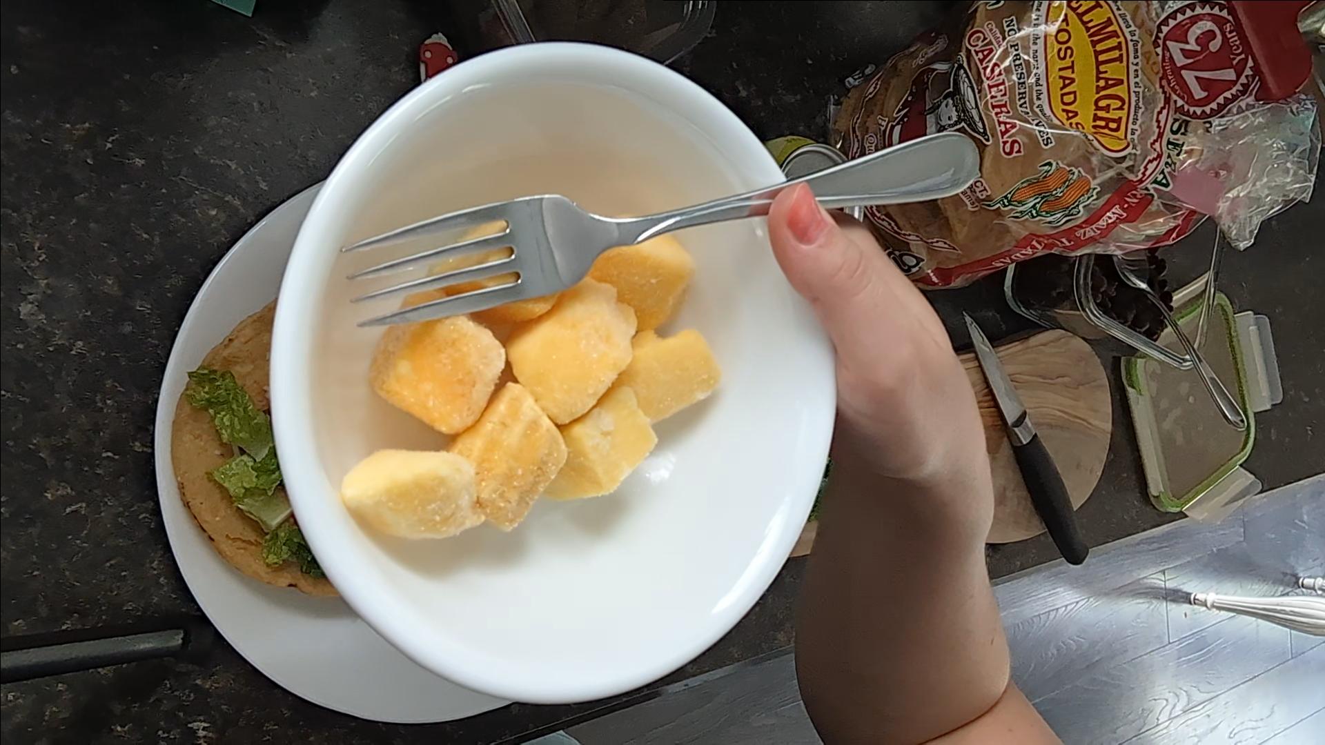 Frozen mango in a bowl