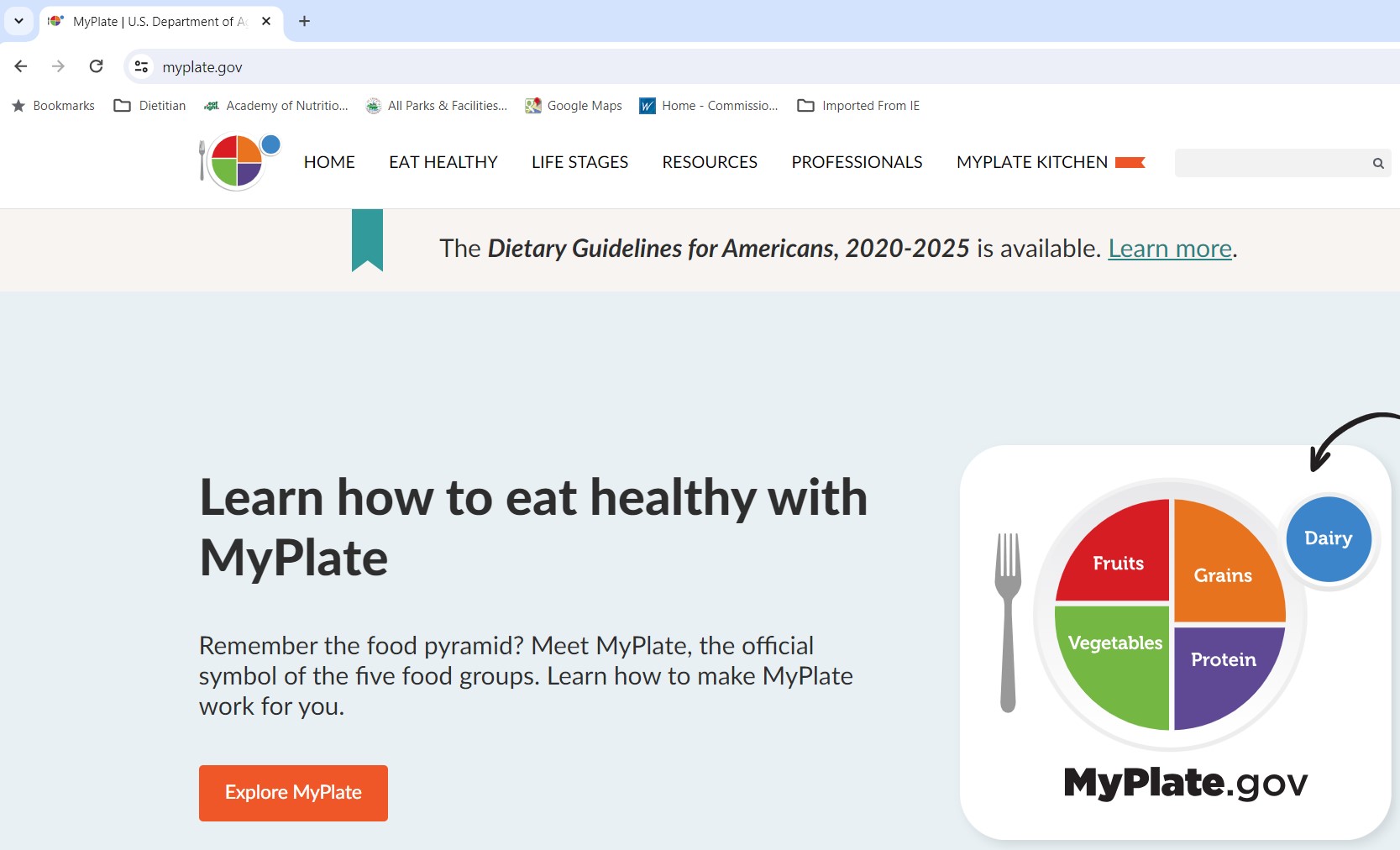 screenshot of myplate.gov